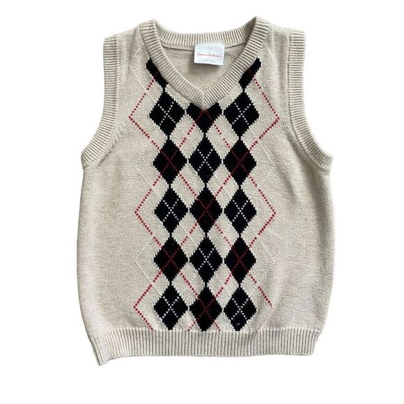 Hanna Andersson Boys Argyle Sweater Vest Knit Size 110 (5) Tan‎ Red Black - Picture 1 of 4